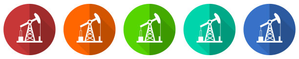 工业图标设置，油泵，红色，蓝色，绿色和橙色平面设计网页按钮隔离在白色背景，矢量插图图片下载