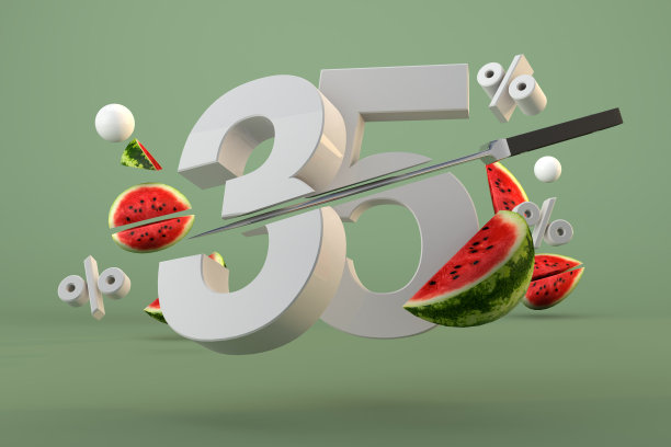 35%和切片西瓜水果推广和夏季模板。三维渲染图片下载