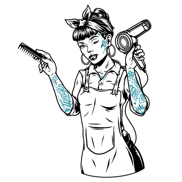 纹身漂亮的眨眼女理发师图片下载