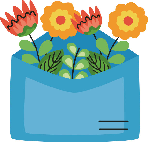 美丽的花朵和树叶在信封里图片下载