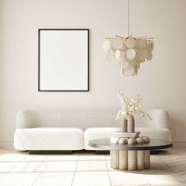 模拟海报框架在现代室内背景，极简主义风格，3D渲染图片下载