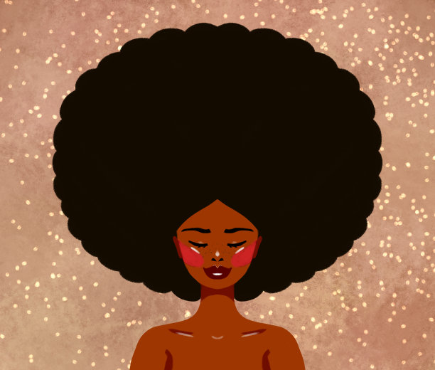 手绘美丽的抽象女人闭着眼睛与非洲发型在一个轻波尔卡点背景，与文字的地方图片下载
