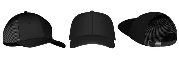 设计模板，向量现实的白色棒球帽的正面，背面和侧视图孤立的背景。现实的背面，正面和侧面的观点。矢量棒球帽正面和侧面视图。图片下载