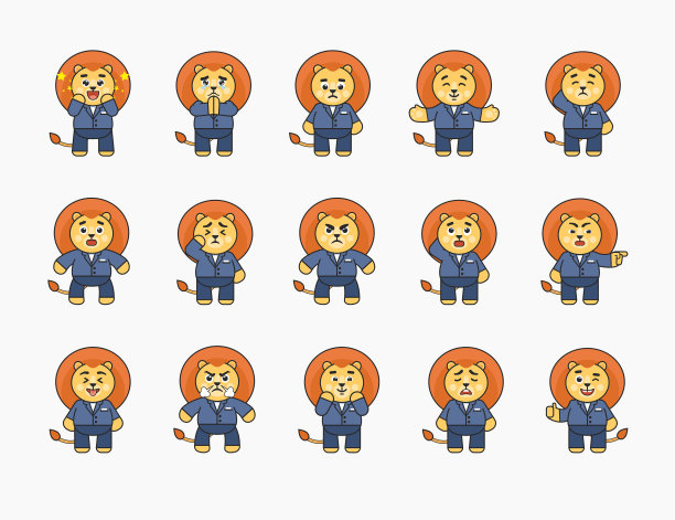 一组狮子人物在西装显示不同的情感图片下载