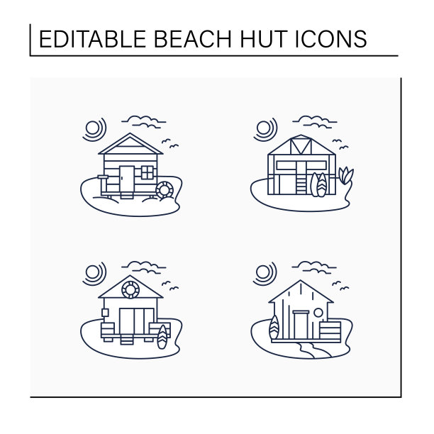 海滩小屋线条图标集图片下载
