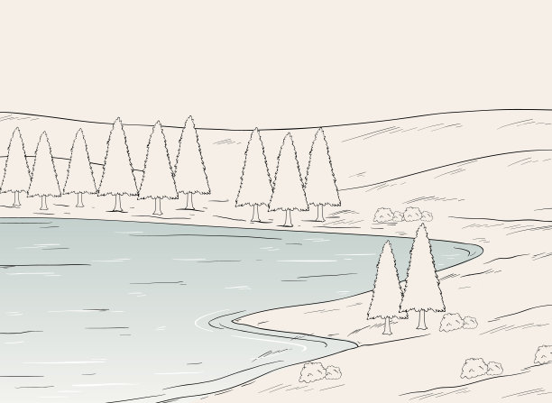 湖沿草甸景观的素描图片下载