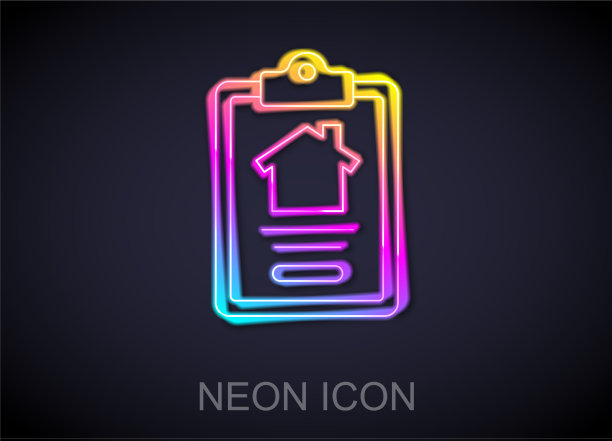 发光的霓虹灯线房子合同图标隔离图片下载