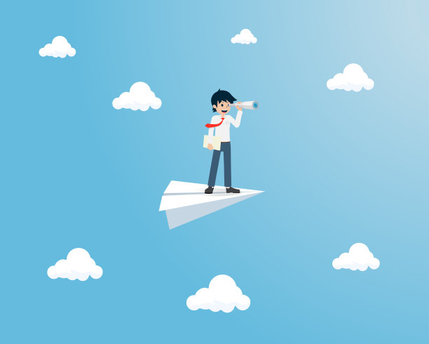 拿着望远镜站在纸飞机上，找到目标图片下载