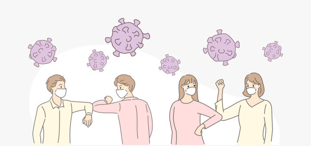 一群戴着面具的人撞肘打招呼。图片下载