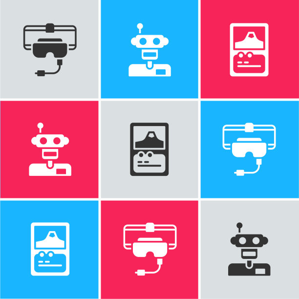 设置虚拟现实眼镜机器人和纸牌游戏图片下载