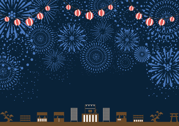 日本烟花节和小吃摊的背景图片下载