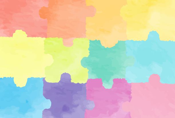 水彩七彩拼图背景素材图片