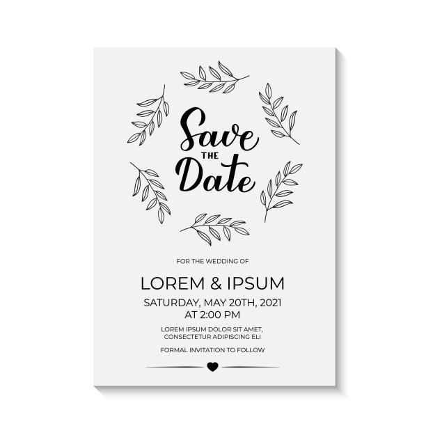 保存日期卡片模板。黑白邀请函。极简几何设计生日派对邀请。矢量图图片下载