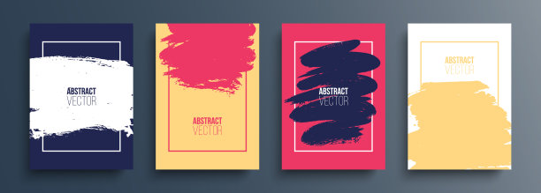 抽象背景设置与笔刷描边效果为您的图形设计。封面模板集合。图片下载
