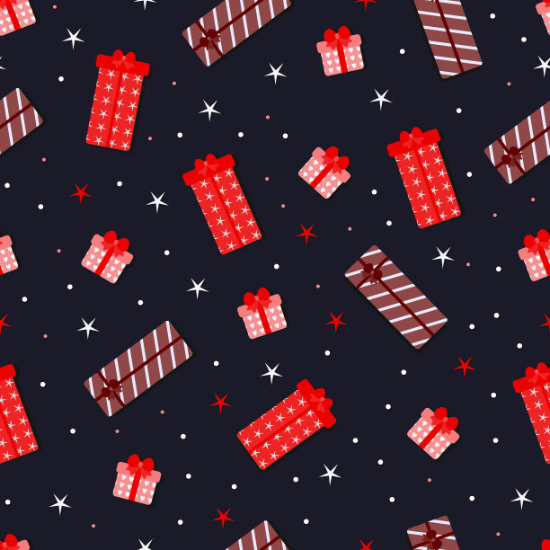 黑色圣诞无缝模式与礼品盒图片下载