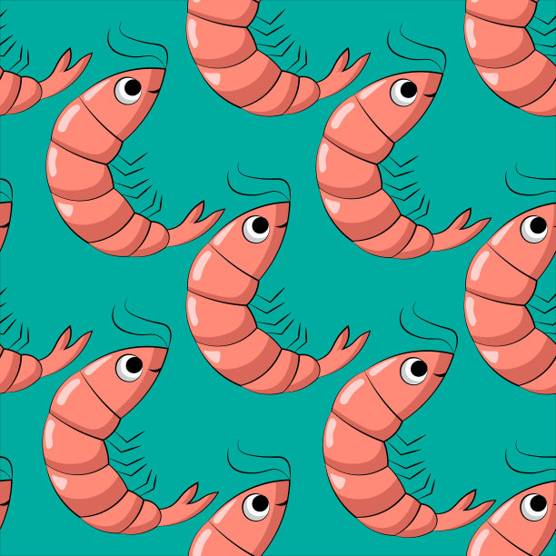无缝矢量图案与可爱的卡通虾图片下载