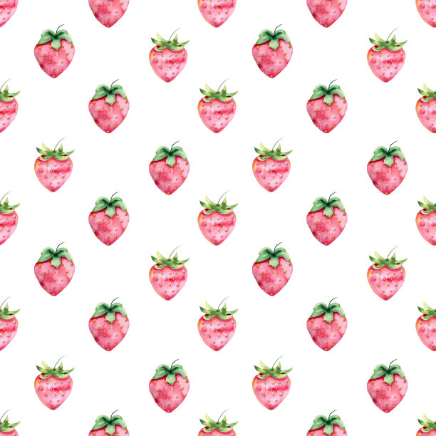 水彩插图。无缝模式。水彩元素的盛开和成熟的草莓与绿色的叶子图片下载