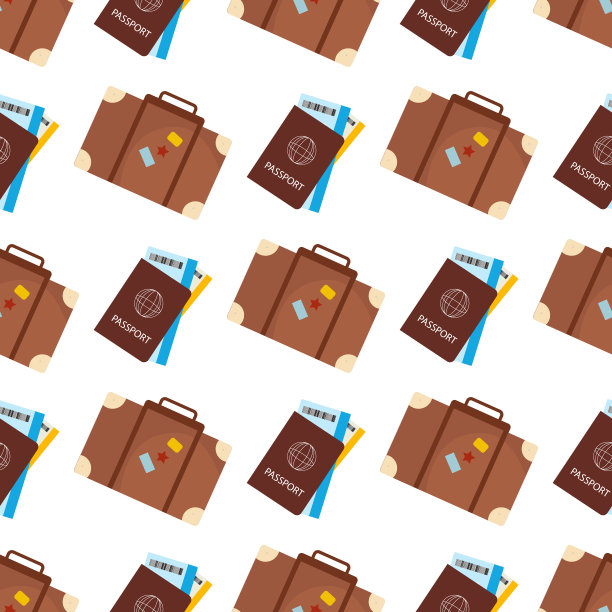他们的行李箱和护照的图案在一个白色的背景为网页设计或纺织品图片下载