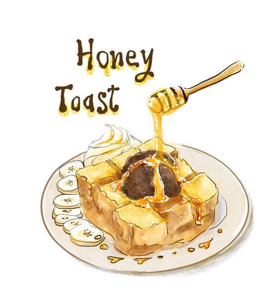 蜂蜜吐司和巧克力冰淇淋，再加上鲜奶油和香蕉。图片下载