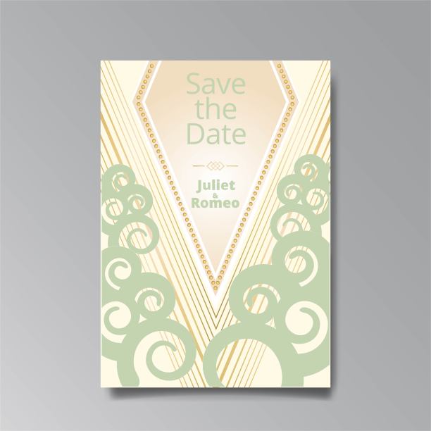 装饰艺术，新艺术婚礼请柬，金白色豪华典雅复古风格图片下载