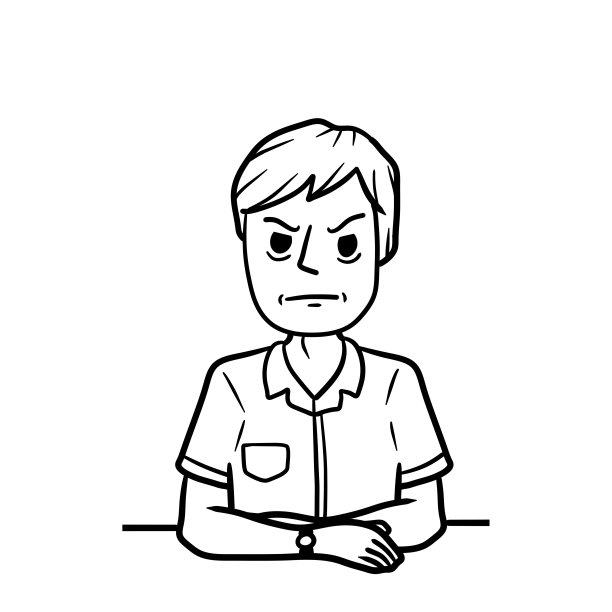 愤怒的人双臂交叉地坐着。消极的姿态和不满。坏情绪。脾气暴躁的家伙和不愉快的表情。手绘黑白速写卡通插图。图片下载