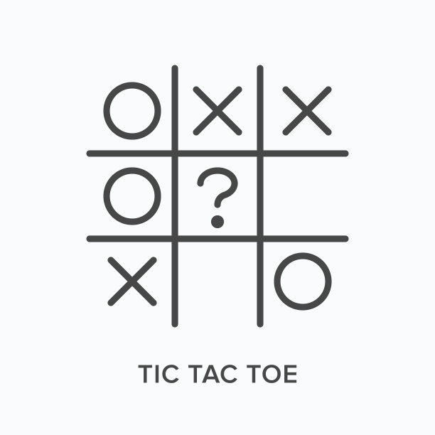 井字棋扁平线条图标：向量轮廓交叉图，热门桌面游戏黑色细线条象形图图片下载