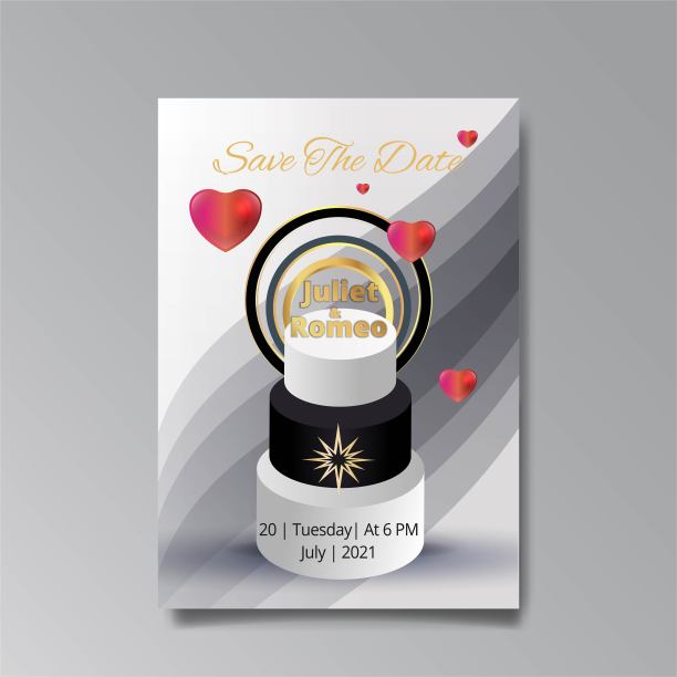 装饰艺术，新艺术婚礼请柬，金色，与婚礼蛋糕奢华优雅复古风格。图片下载