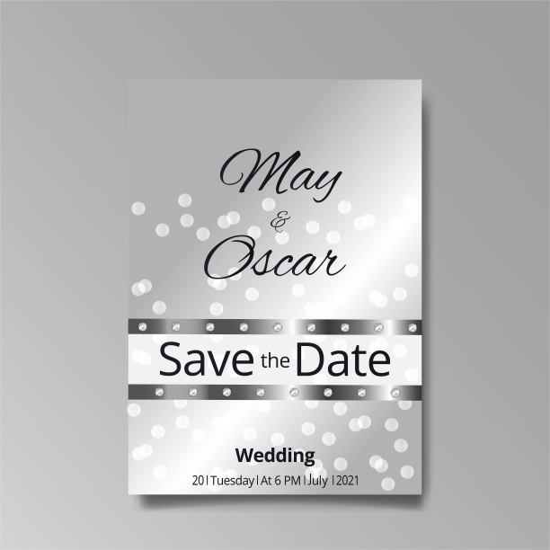 装饰艺术与结婚戒指邀请，银色和灰色豪华优雅复古风格。图片下载