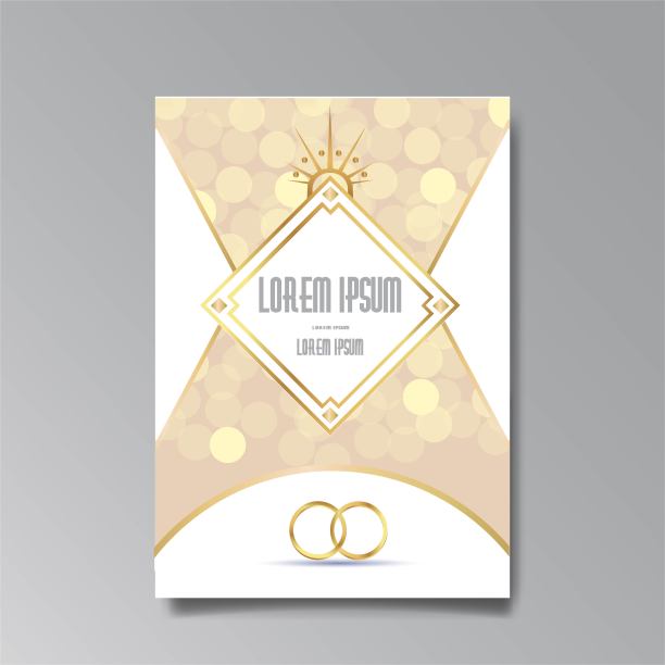 装饰艺术与结婚戒指邀请，金色，白色浅米色豪华优雅复古风格。图片下载
