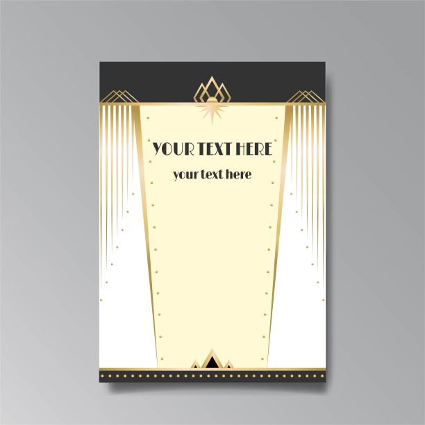 装饰艺术，新艺术婚礼请柬，金色，白色浅米色奢华优雅复古风格。图片下载