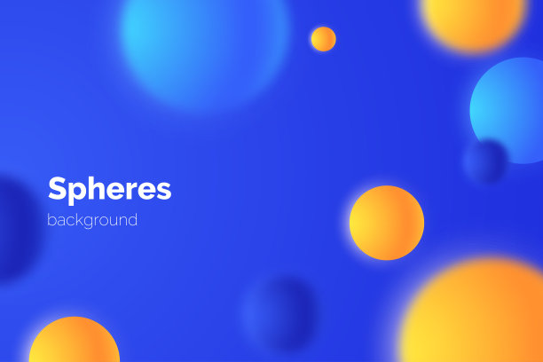 抽象的简单背景与彩色哑光球体孤立在黑暗。横幅设计与黄色和蓝色的三维风格浮动气泡。矢量插图。图片下载