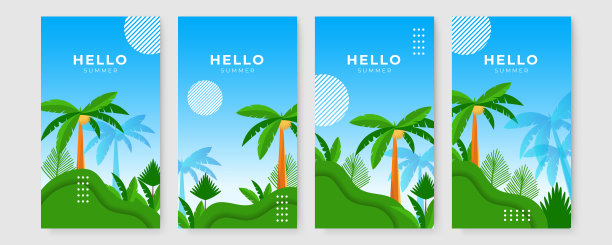 手绘夏季instagram帖子或社交媒体故事模板收集图片下载