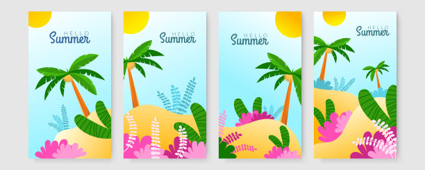 手绘夏季instagram帖子或社交媒体故事模板集图片下载