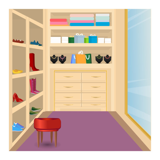 衣柜。镜子。架子上的东西。储藏室。试穿衣服的空间。家居或商店的概念。买衣服和配饰。在线商店。图片下载