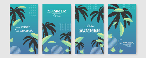 手绘夏季instagram帖子或社交媒体故事模板收集图片下载