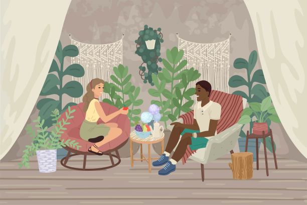 旅馆里有帐篷，野营帐篷里有帐篷。指导和旅行者。矢量图图片下载