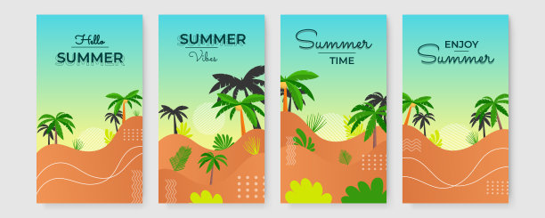 手绘夏季instagram帖子或社交媒体故事模板收集图片下载