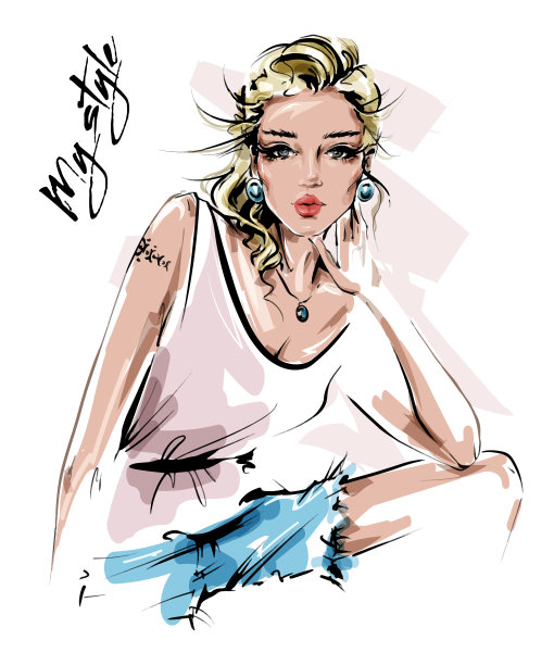 美丽的金发女孩在夏天的衣服。图片下载