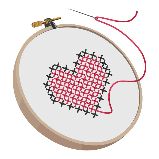 刺绣箍十字绣红色与灰色图片下载