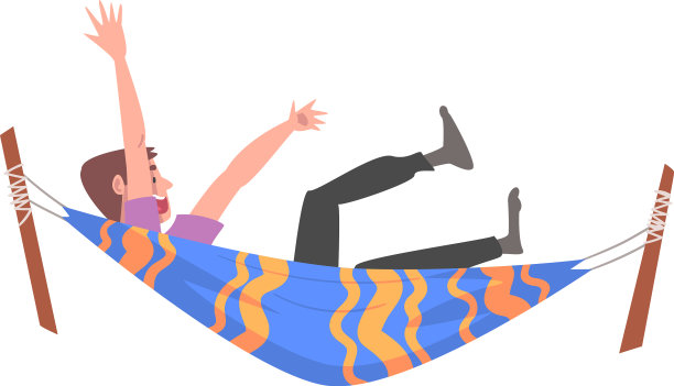 兴奋的男性在吊床上挥动手臂图片下载