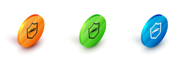 等距车与盾牌图标隔离在白色图片下载