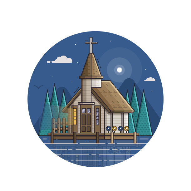 海洋教堂海滨图标在线条艺术图片下载