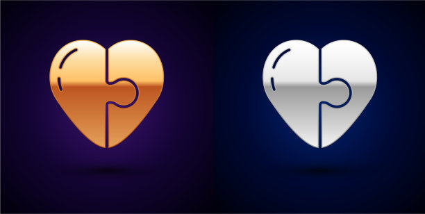 金色和银色的心图标孤立在黑色图片下载