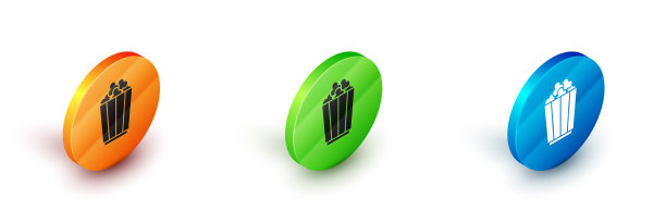 等距爆米花在纸箱图标孤立图片下载