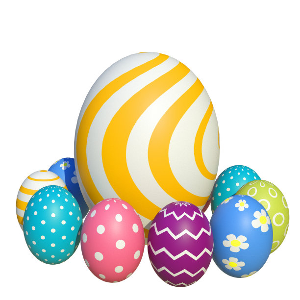 复活节彩蛋收集的3d插图孤立在白色的背景图片下载