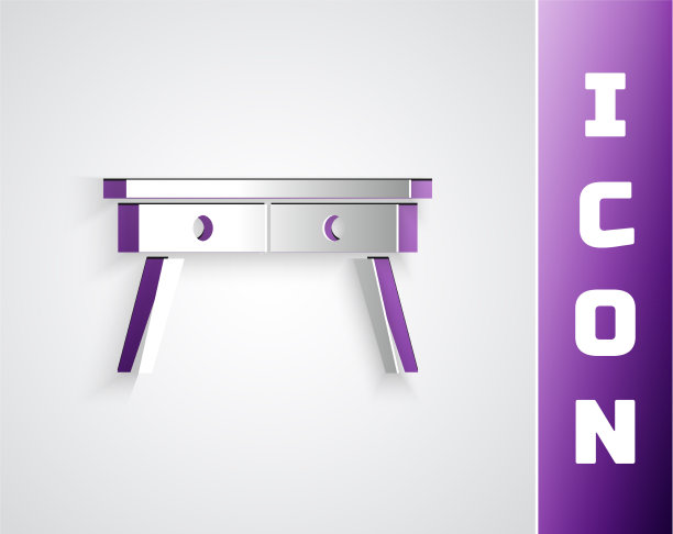 剪纸办公桌图标孤立在灰色图片下载