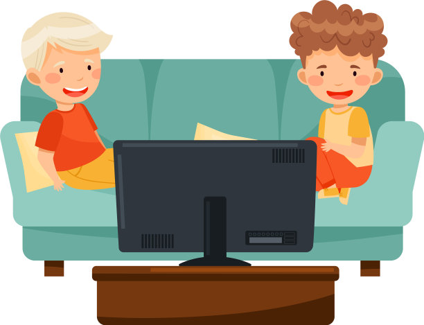 小男孩坐在沙发上看卡通电影图片下载