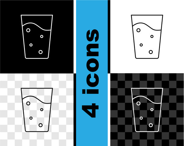 设置线玻璃与水图标隔离在黑色图片下载