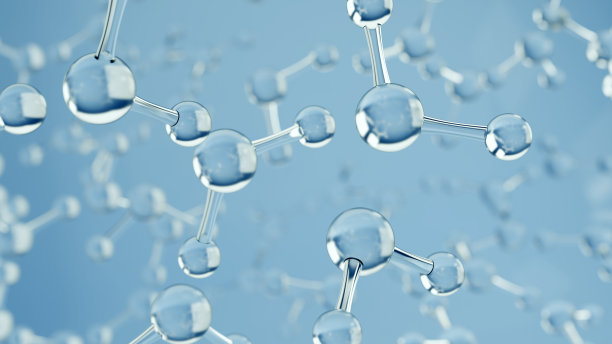 水分子科学或医学背景，含分子和原子，3D渲染图片下载