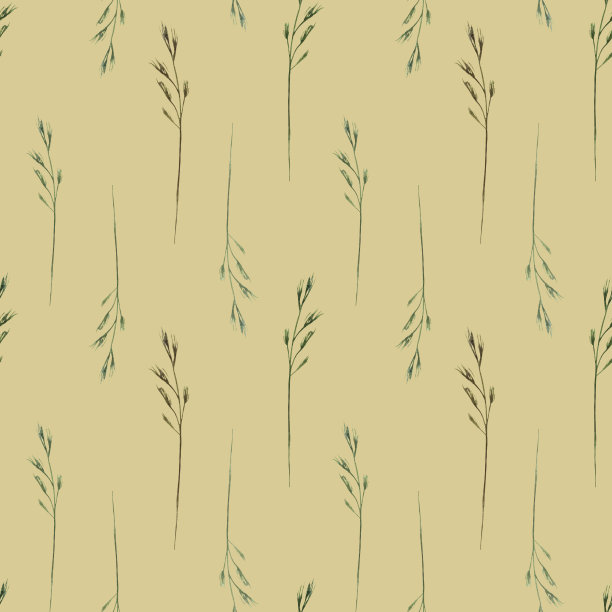 水彩无缝模式与野地香草，野草在米色背景。图片下载